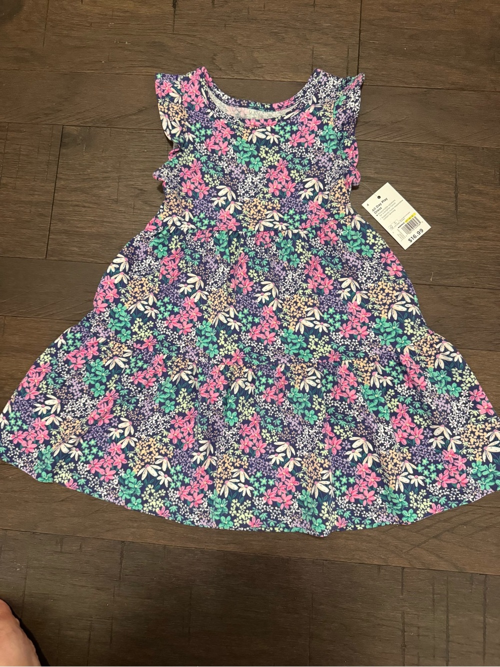 jumping beans Floral Tiered Dress - Pink, Teal & Navy